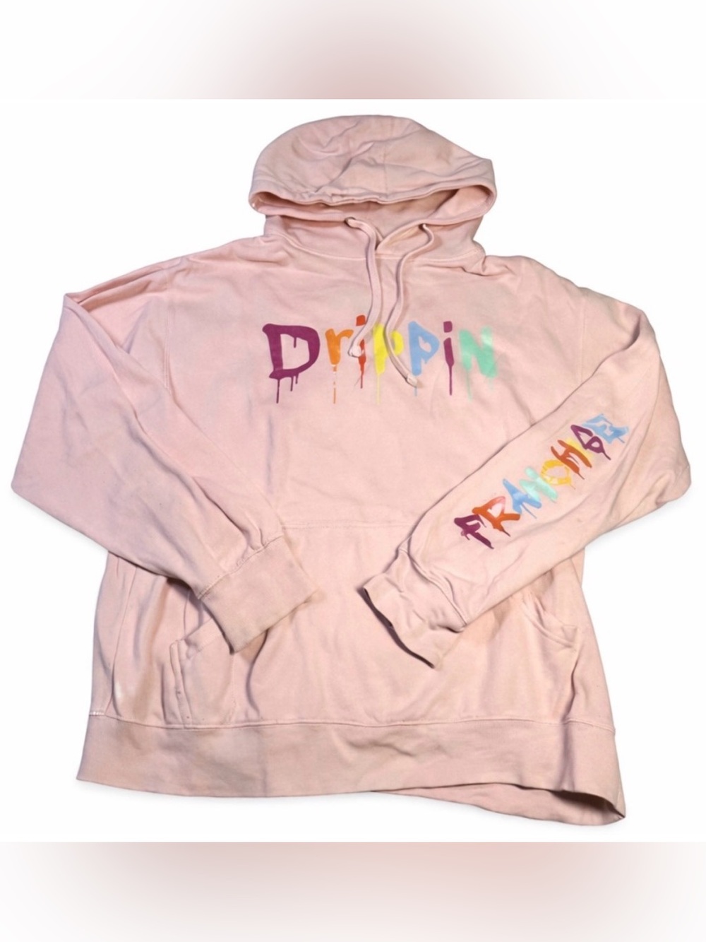 Franchise LA Medium Drippin Graphic Hoodie Rainbow Paint Logo Streetwear Pink